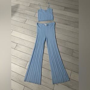 Pink Rose Sky Blue Knit Flare Pants & Top Set